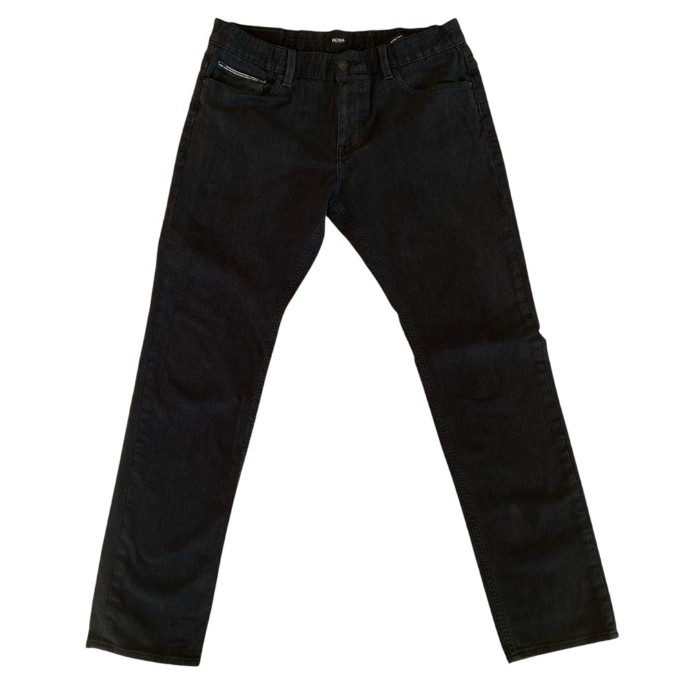 Hugo Boss textured cotton jeans black classic straight leg lightly stretch 35